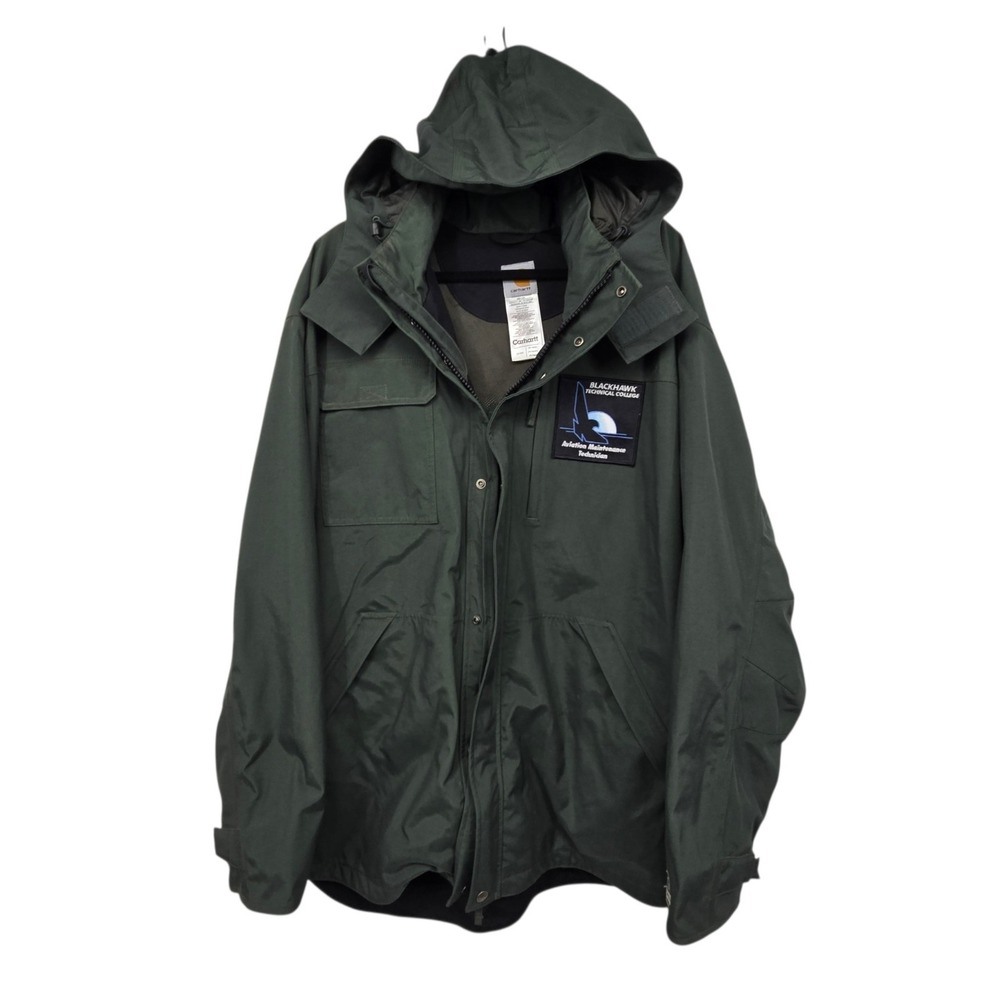 Carhartt Shoreline Waterproof Jacket Mens 2XL Evergreen Aviation Patch C72 EVG